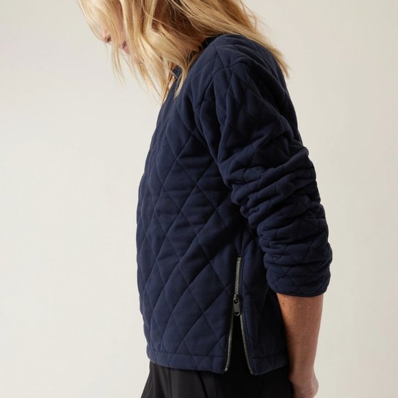 Athleta Retroplush Quilted Crew Sweatshirt, Navy, Medium - Picture 1 of 12